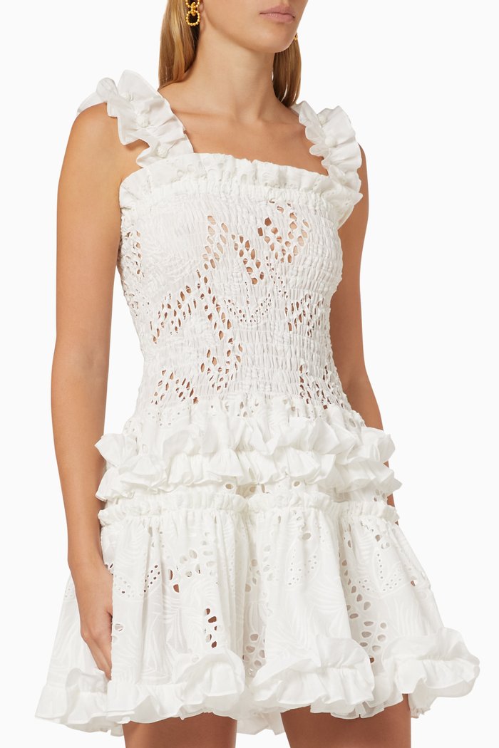 

Alfresco Mini Dress in Eyelet Cotton, White