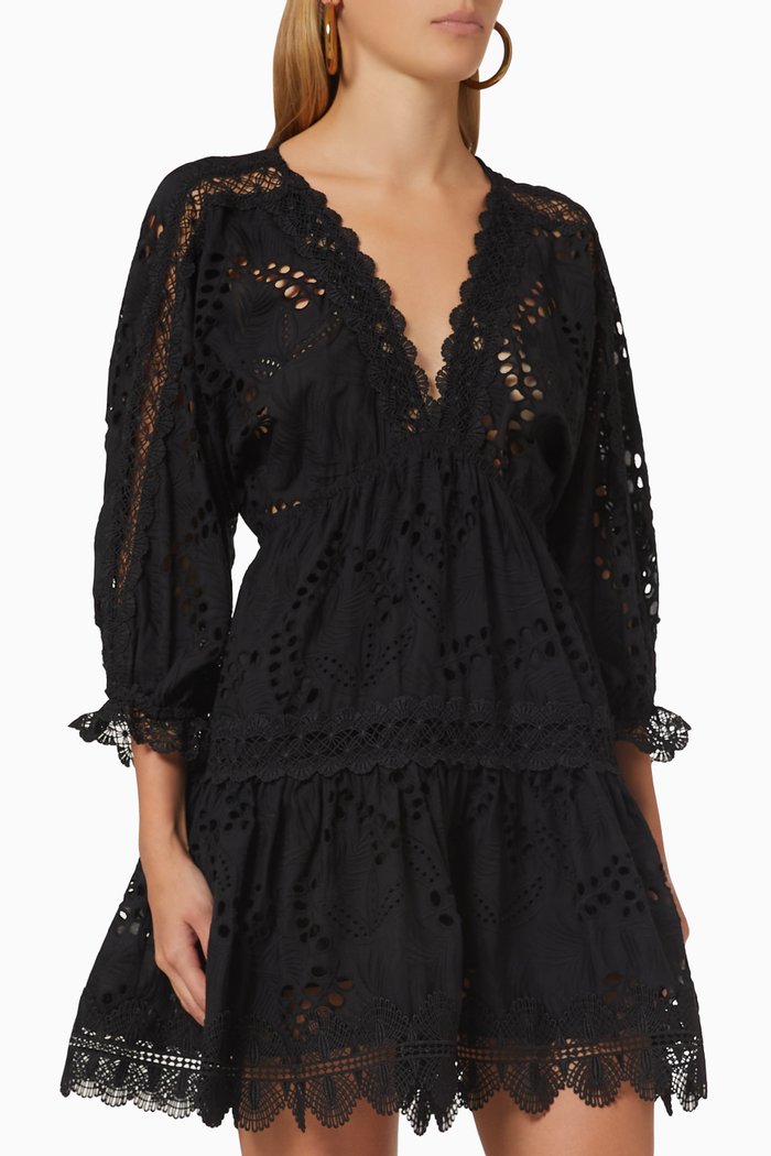 Amante Dress in Eyelet Cotton, Black