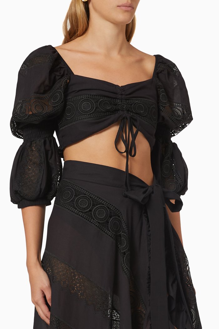 

Sevillana Crop Top in Cotton Blend, Black