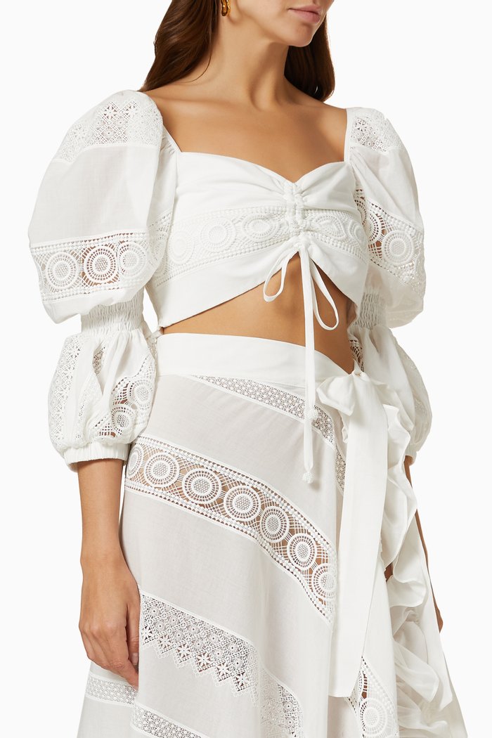

Sevillana Crop Top in Cotton Blend, White