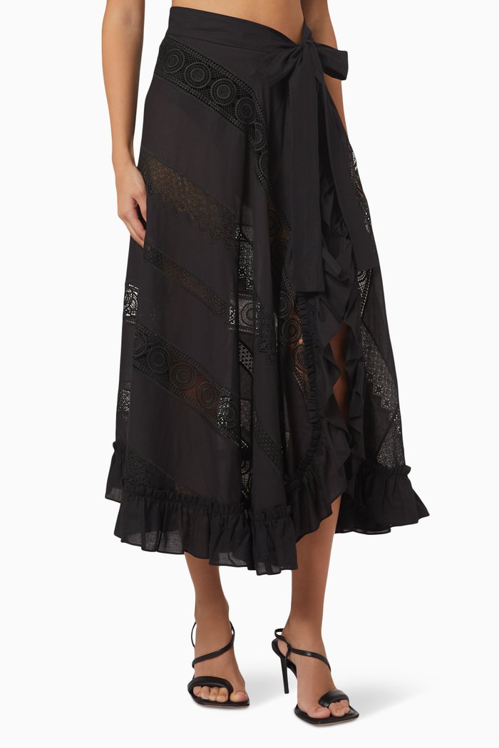 

Sevillana Wrap Skirt in Cotton Blend, Black