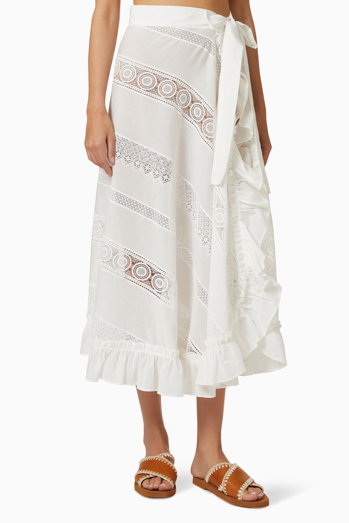 

Sevillana Wrap Skirt in Cotton Blend, White