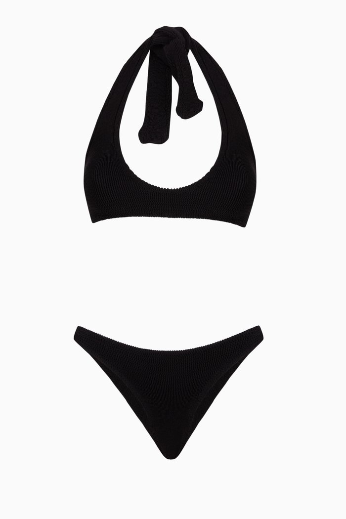 

Pilou Scrunch Bikini Set in Stretch Crinkle Nylon, Black