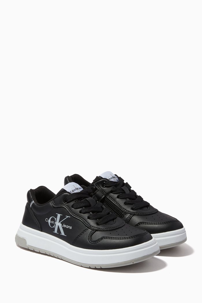 Side Logo Sneakers in Faux Leather, Black