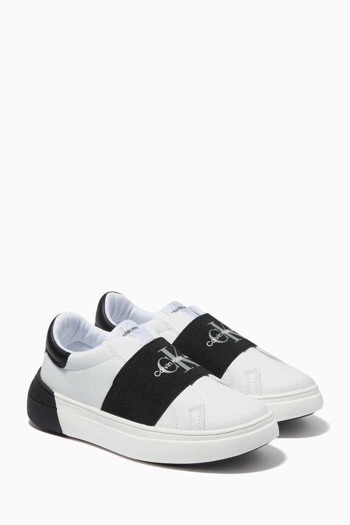 

Logo Band Sneakers in Faux Leather, White