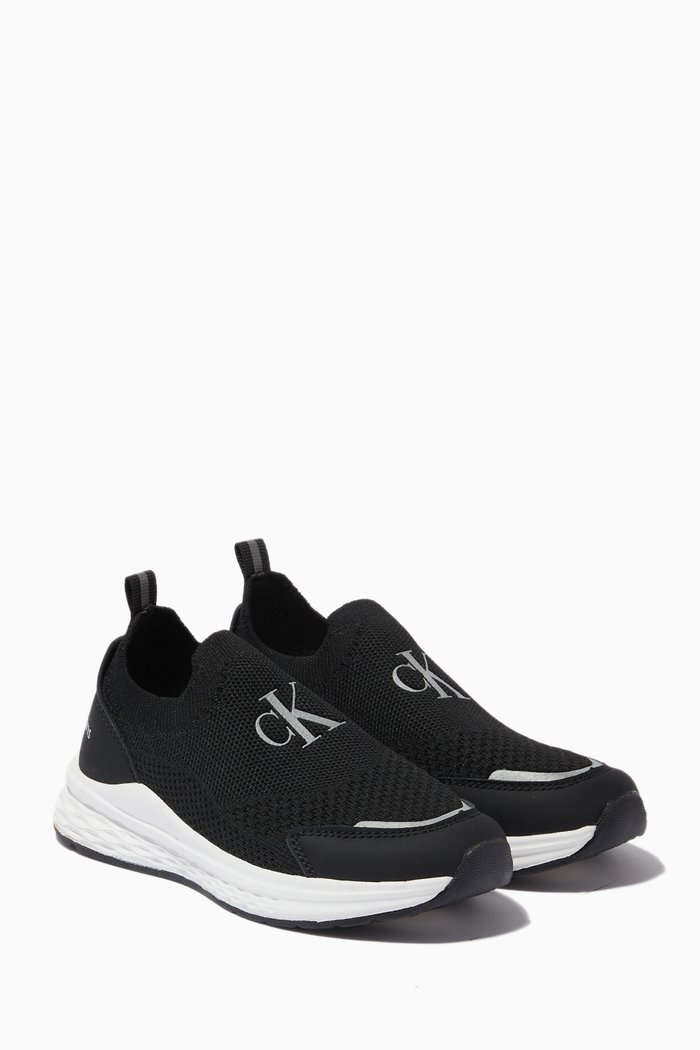 Reflective Low Cut Sneakers, Black