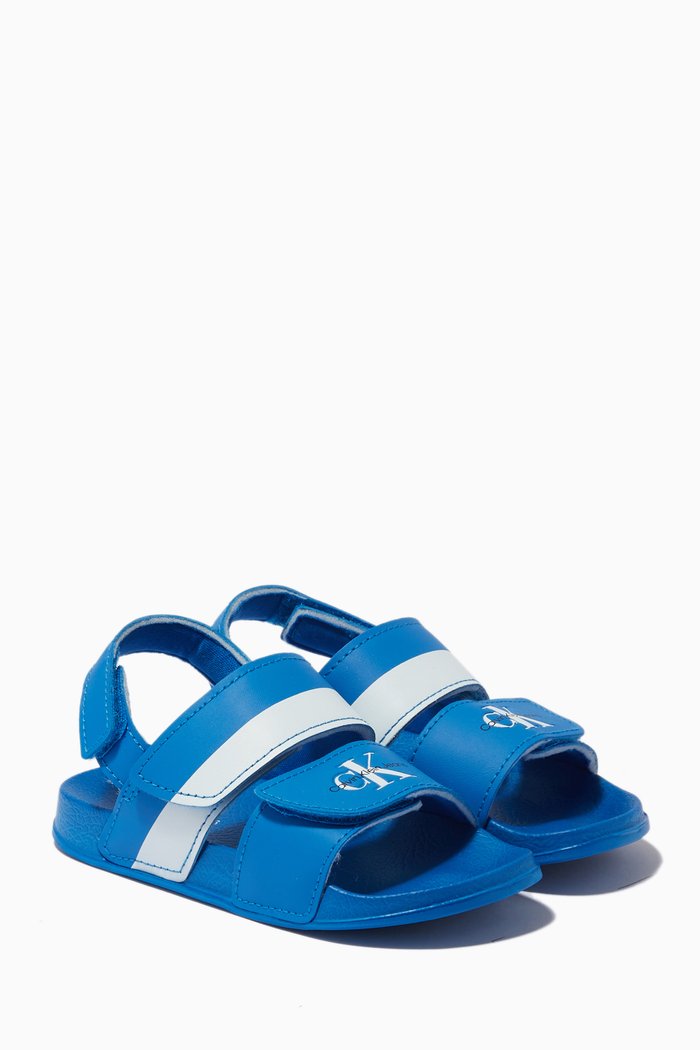 

Logo Print Velcro Sandals, Blue