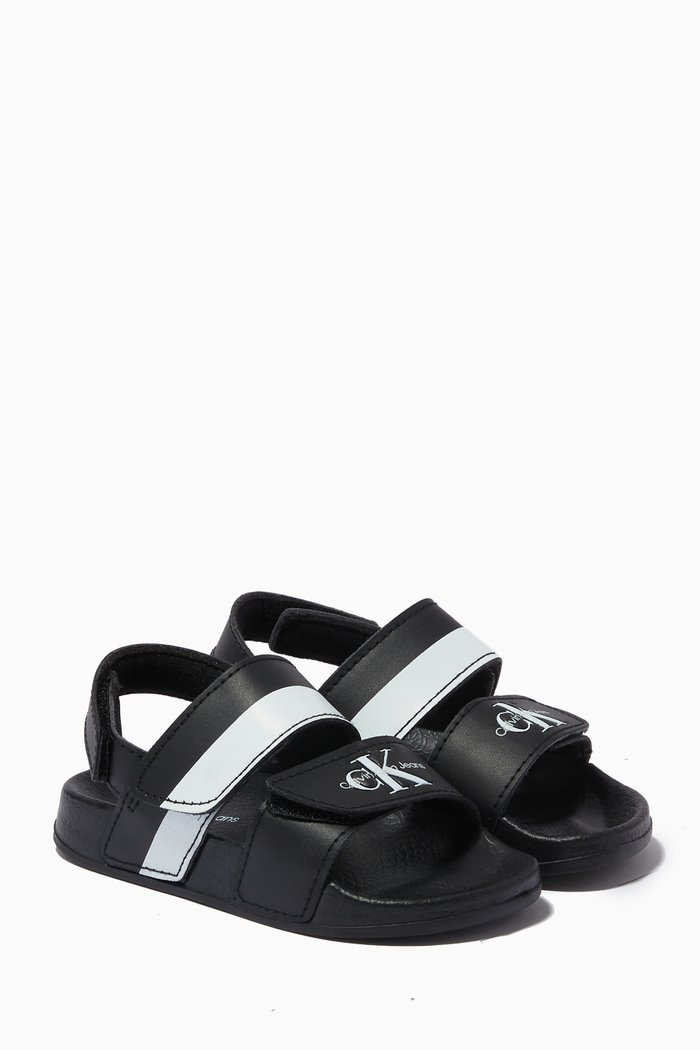

Logo Print Velcro Sandals, Black