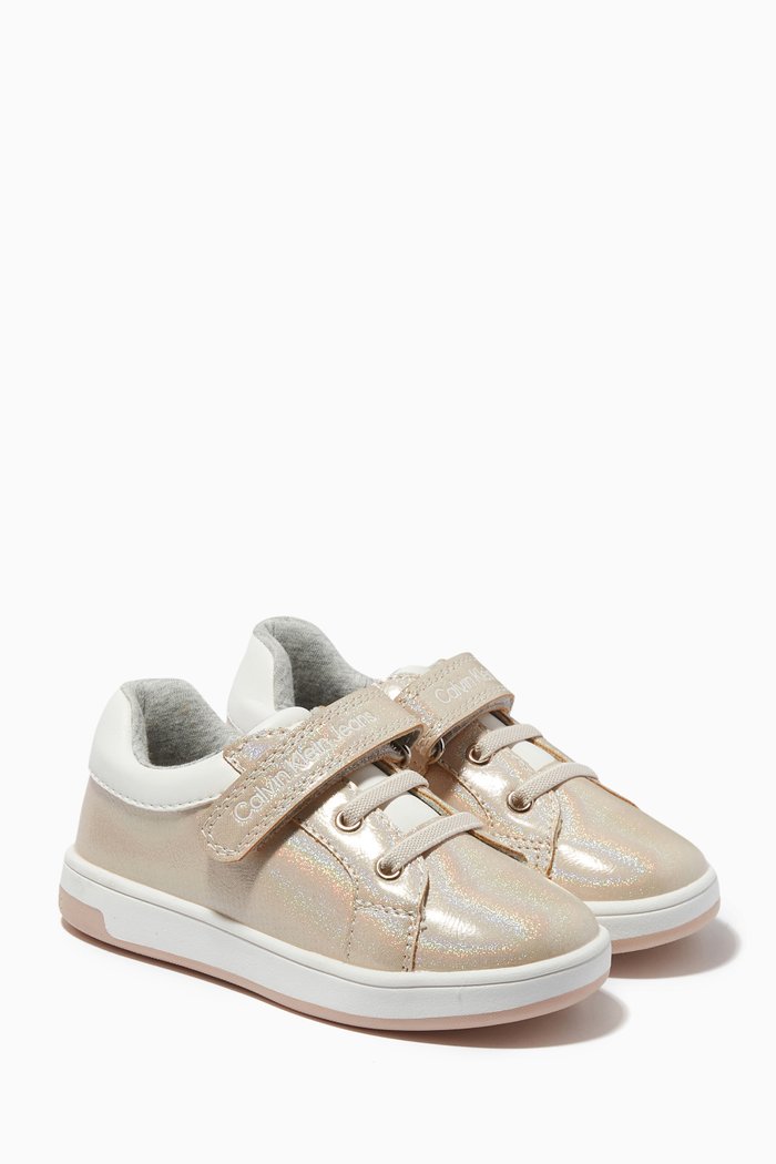 

Contrast Sole Sneakers in Faux Leather, Neutral