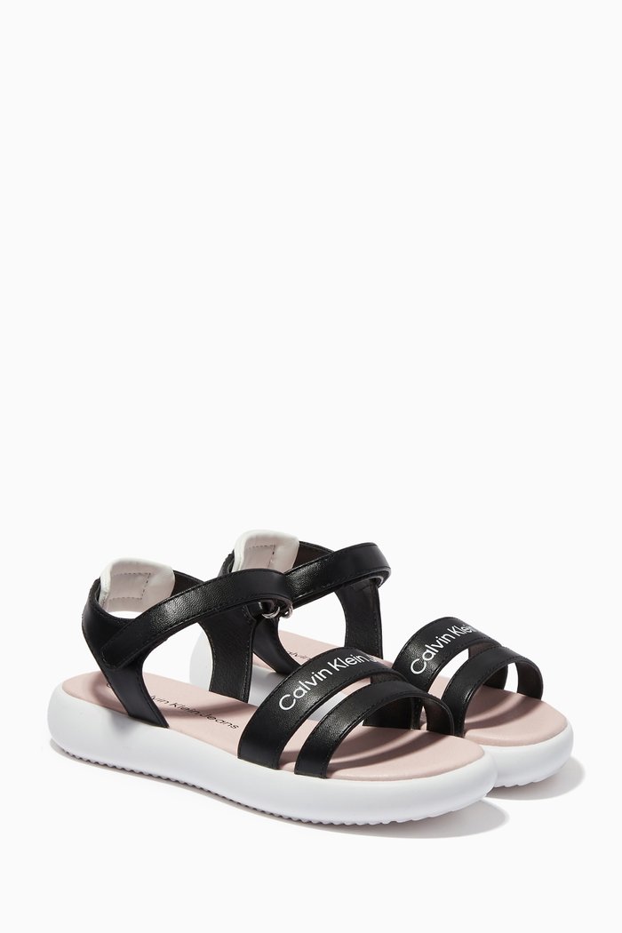 

Velcro Sandals in Faux Leather, Black
