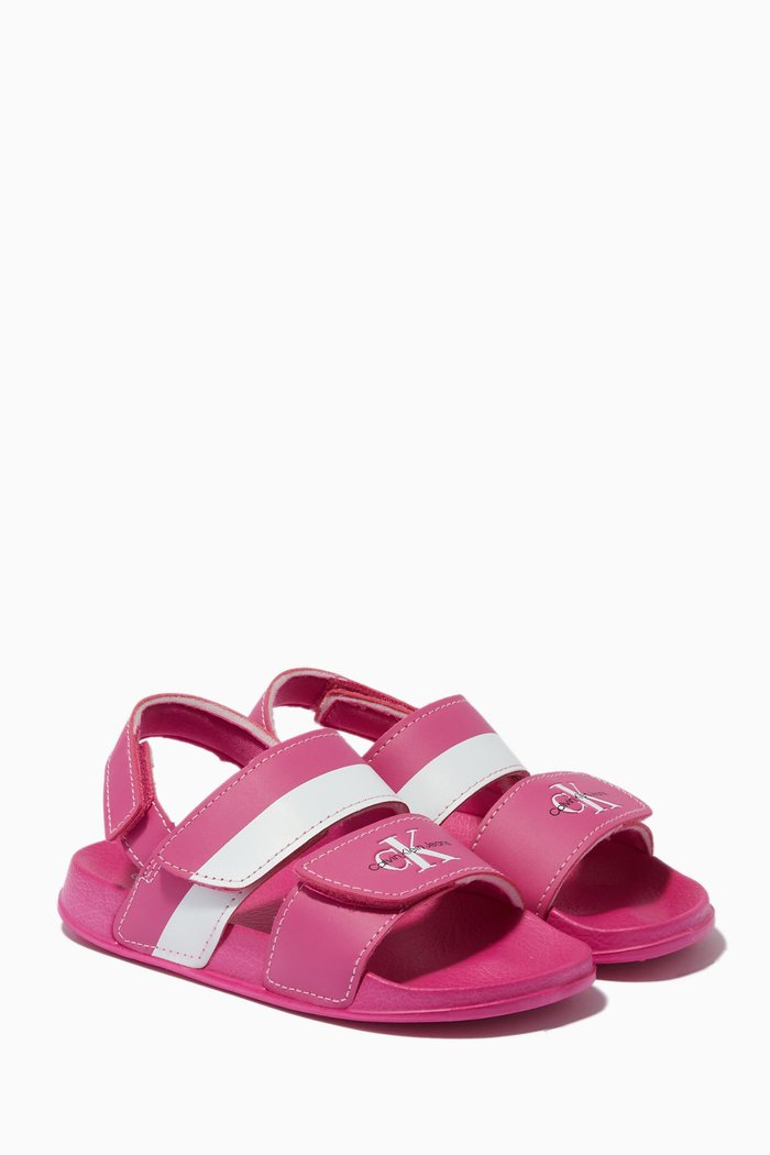 

Logo Print Velcro Sandals, Pink