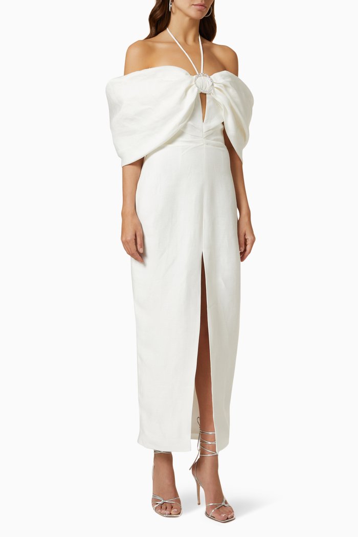 

Bow Corset Maxi Dress in Linen, White