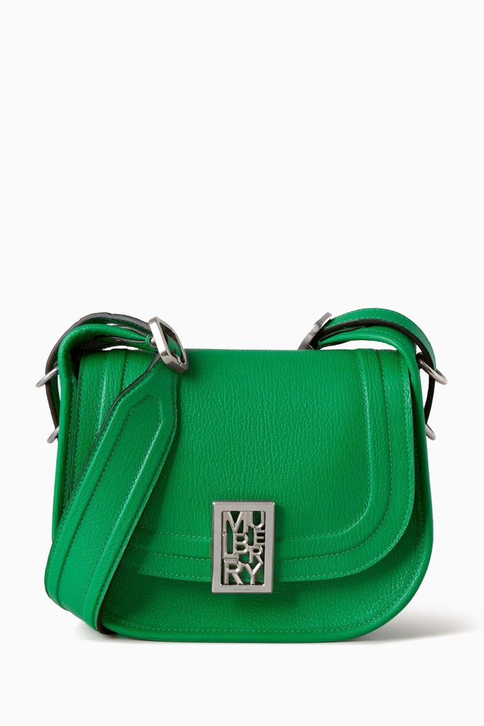

Sadie Small Satchel Bag in Goat-printed Leather, Green