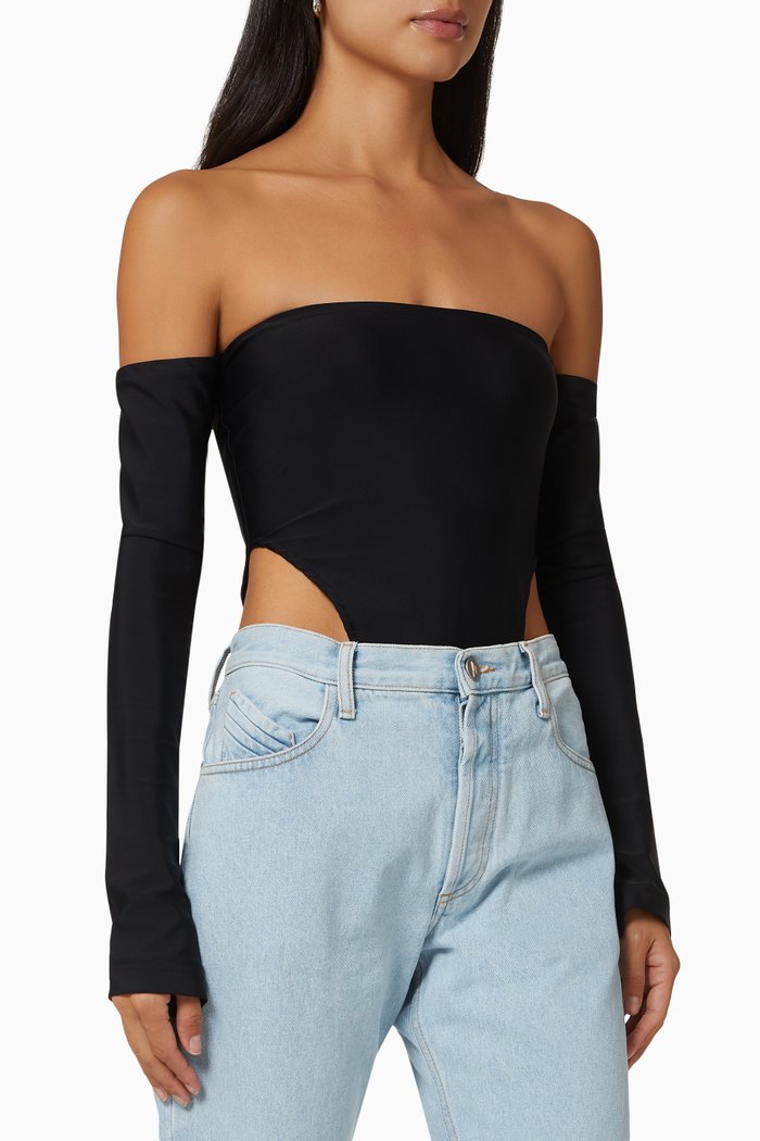 

Off-The-Shoulder High-Hip Bodysuit, Black