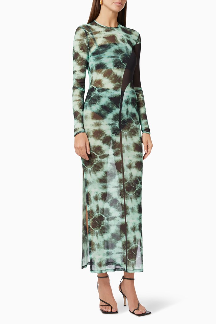 

Long Sleeve Mesh Dress, Green