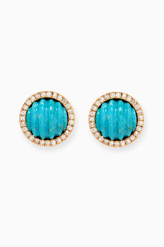 

Turquoise & Diamond Stud Earrings in 18kt Yellow Gold