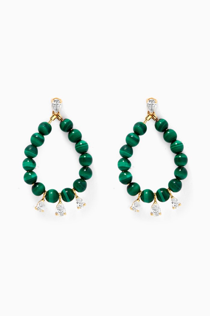 

Malachite & Diamond Drop Earrings in 18kt Yellow Gold