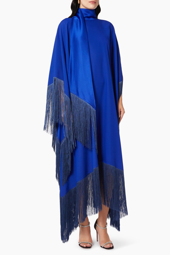 

Mrs Ross Fringe Kaftan in Satin, Blue