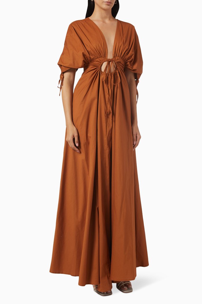 

Xena Maxi Dress in Cotton, Brown