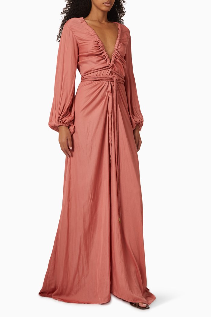 Neema Eucalyptus Robe in Satin, Brown