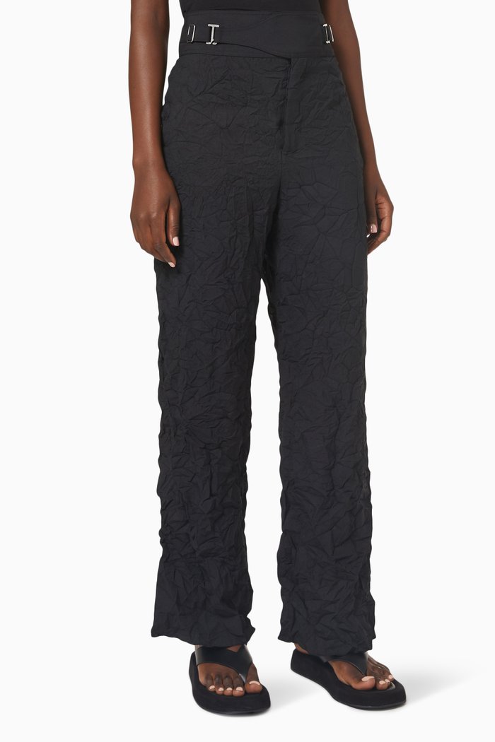 

Crinkle Interlock Trousers in Recycled Polyester, Black