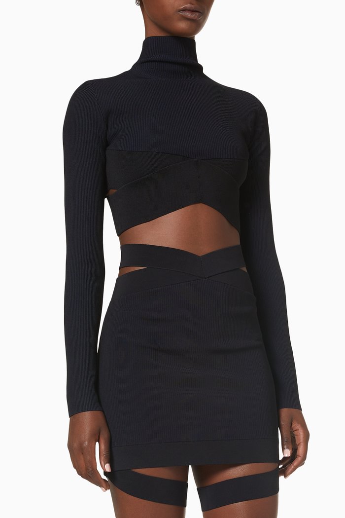 

X Cropped Skivvy Top, Black