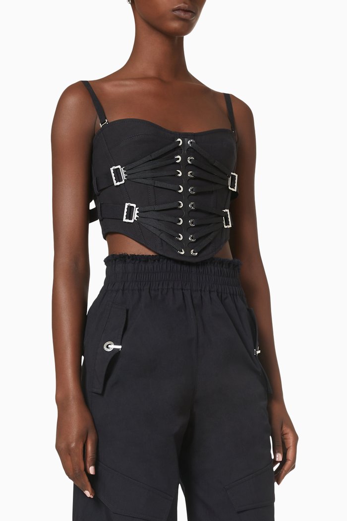 

Laced Slider Bustier Top in Cotton, Black