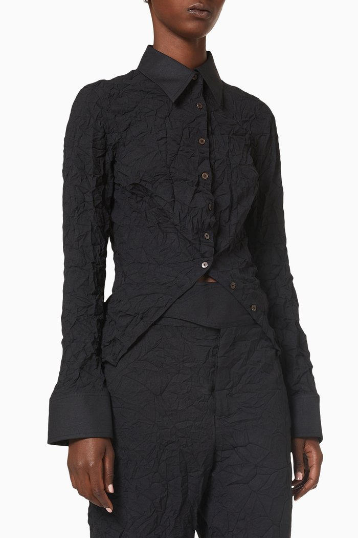 

Crinkle Shrunken Shirt in Recycled Polyester, Black