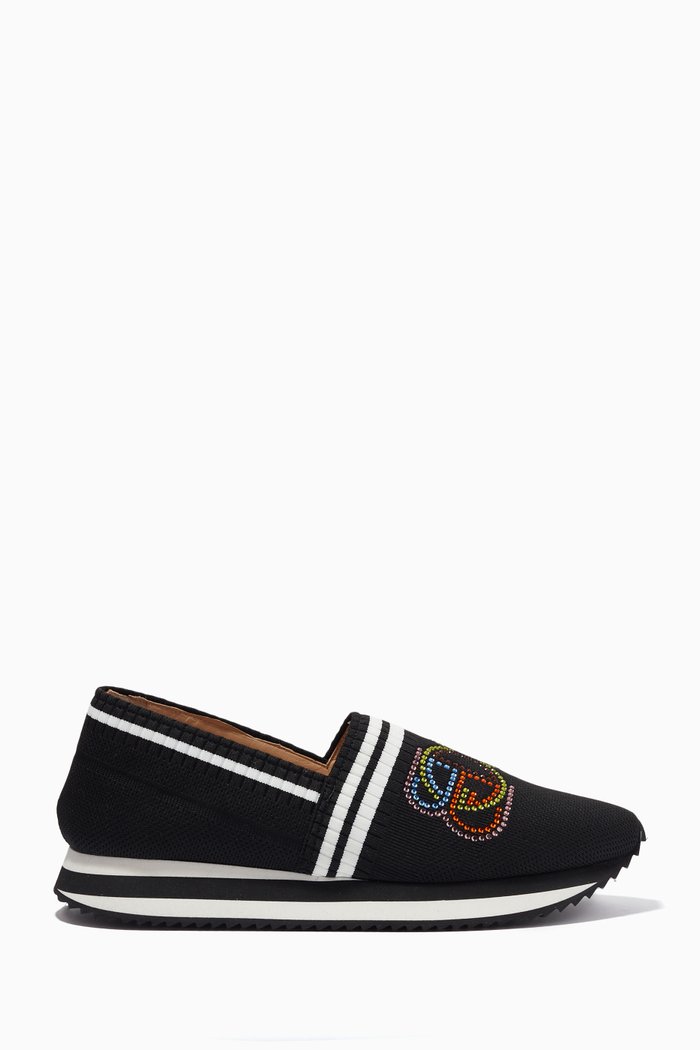 

Embroidered Logo Sneakers in Mesh Knit, Black