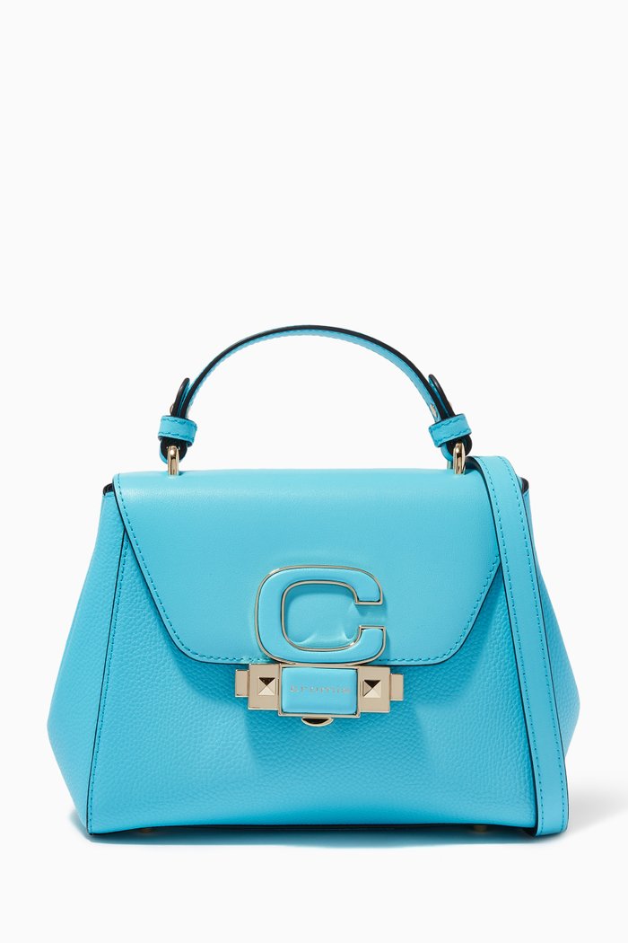

Small New Horizon Top Handle Bag in Deer-print Calfskin, Blue