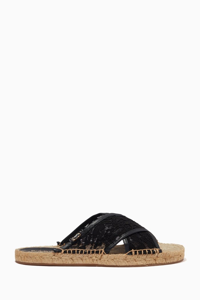 

Espadrilles Slides in Lace, Black