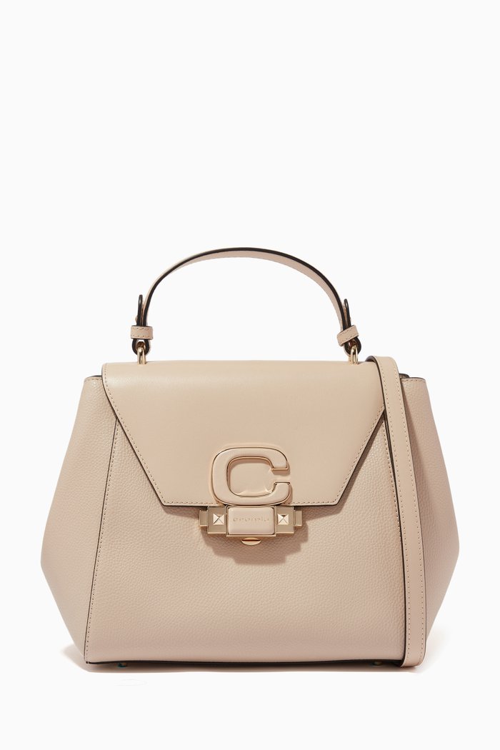 

Medium New Horizon Top Handle Bag in Deer-print Calfskin, Neutral