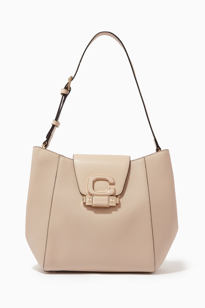 

Medium New Horizon Handbag in Deer-print Calfskin, Neutral