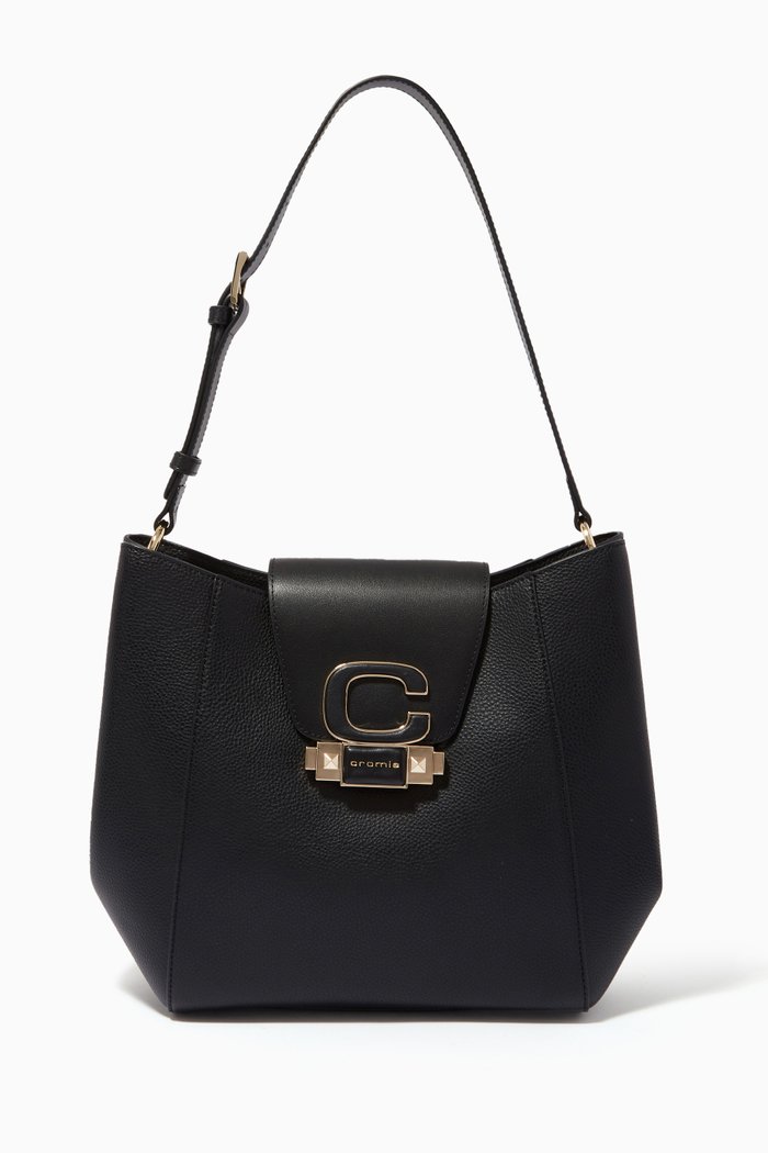 

Medium New Horizon Handbag in Deer-print Calfskin, Black