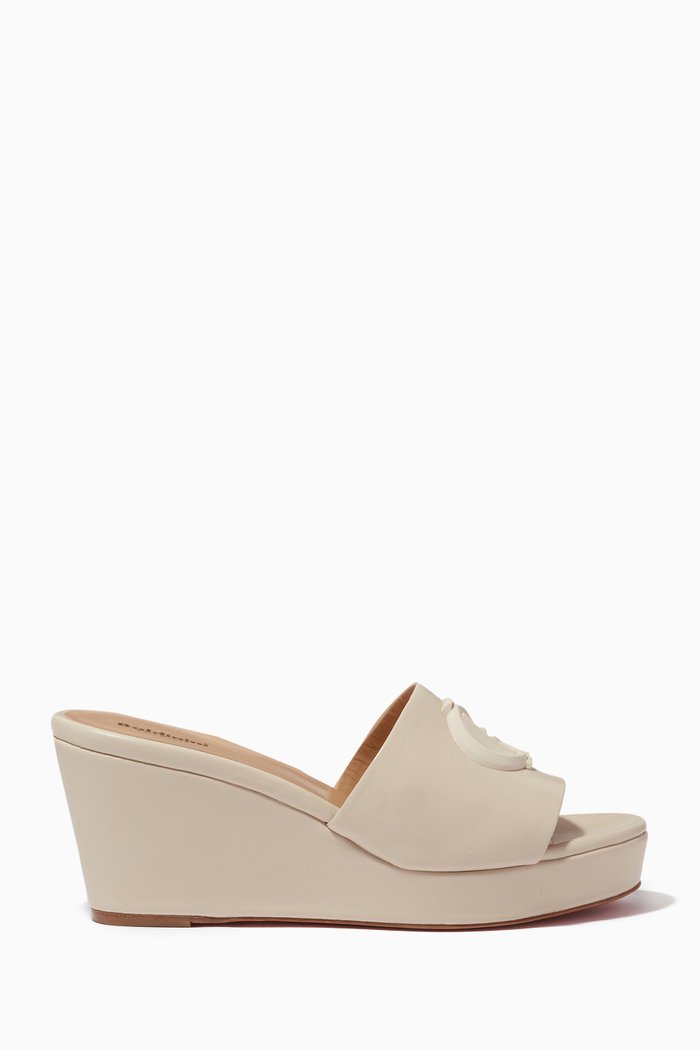 

Embossed Logo Wedge Mules in Nappa, Neutral