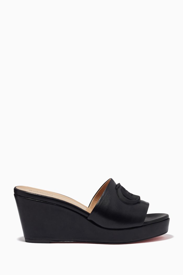 

Embossed Logo Wedge Mules in Nappa, Black