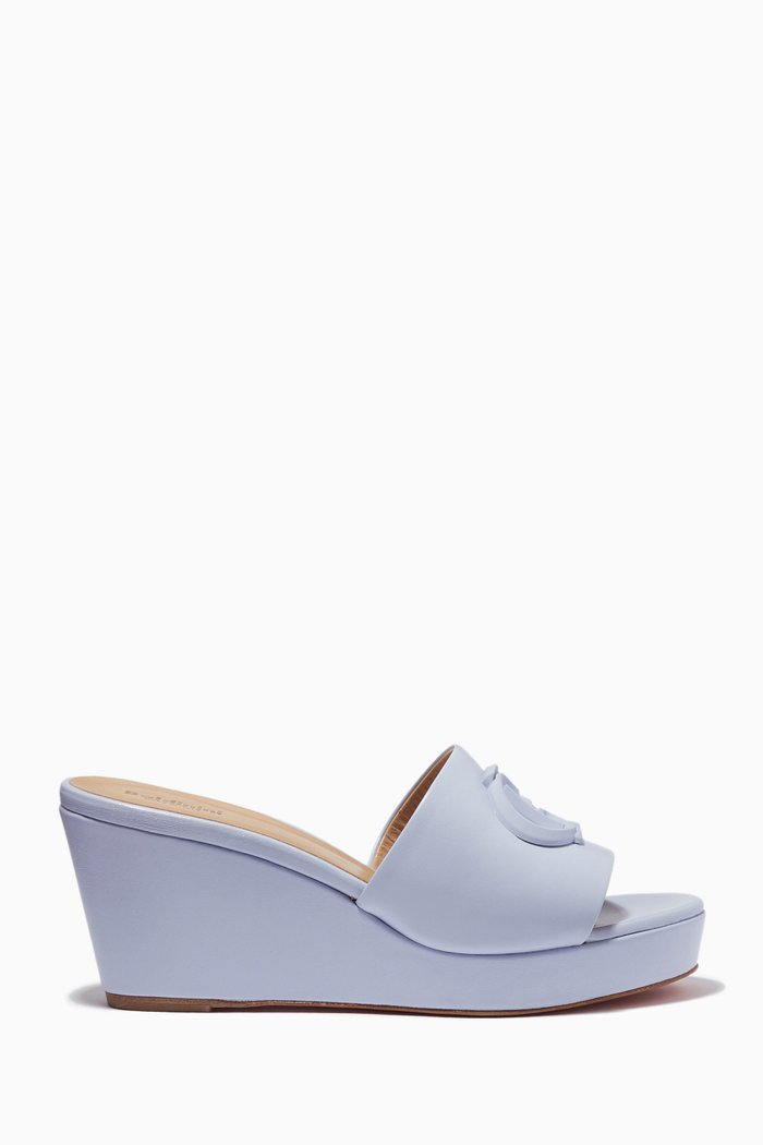 

Embossed Logo Wedge Mules in Nappa, Purple