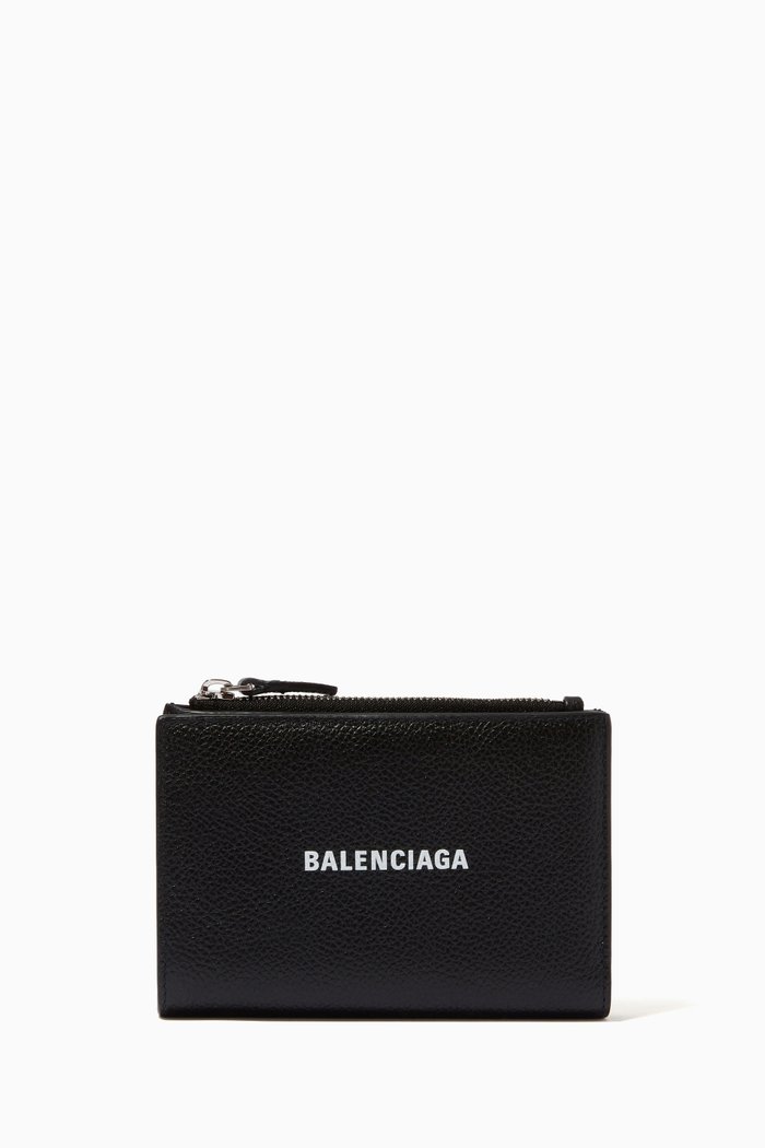 

Cash Folded Card Holder in Grained Leather, Black