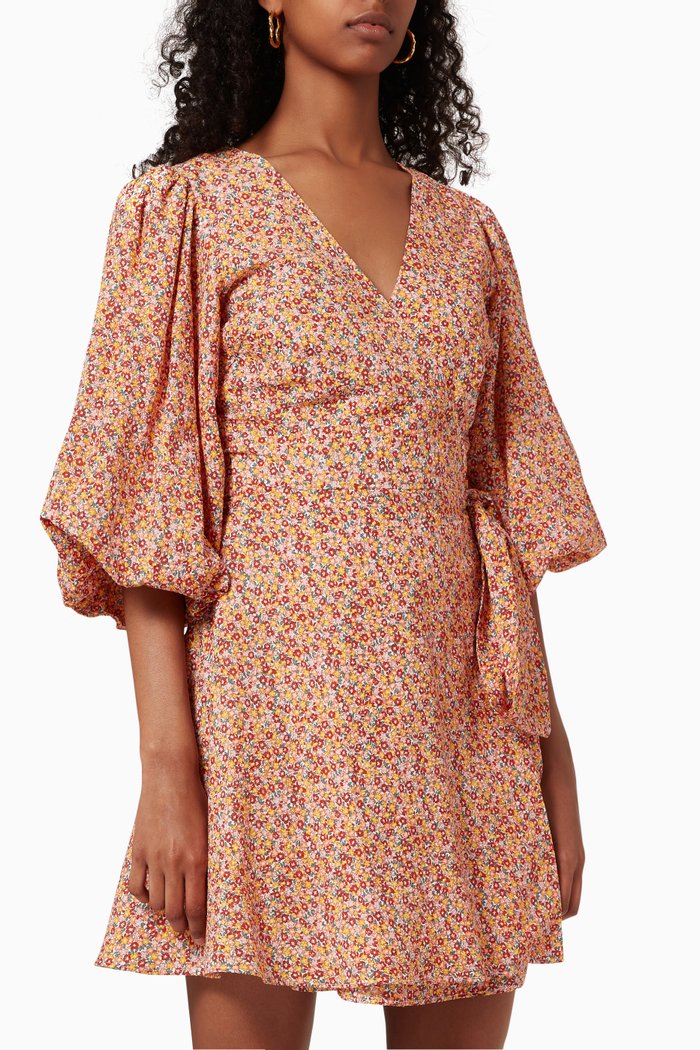 Morwell Wrap Mini Dress in Cotton, Orange
