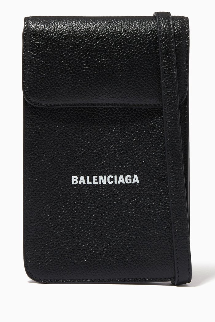 

Cash Phone & Card Holder in Grained Calfskin, Black