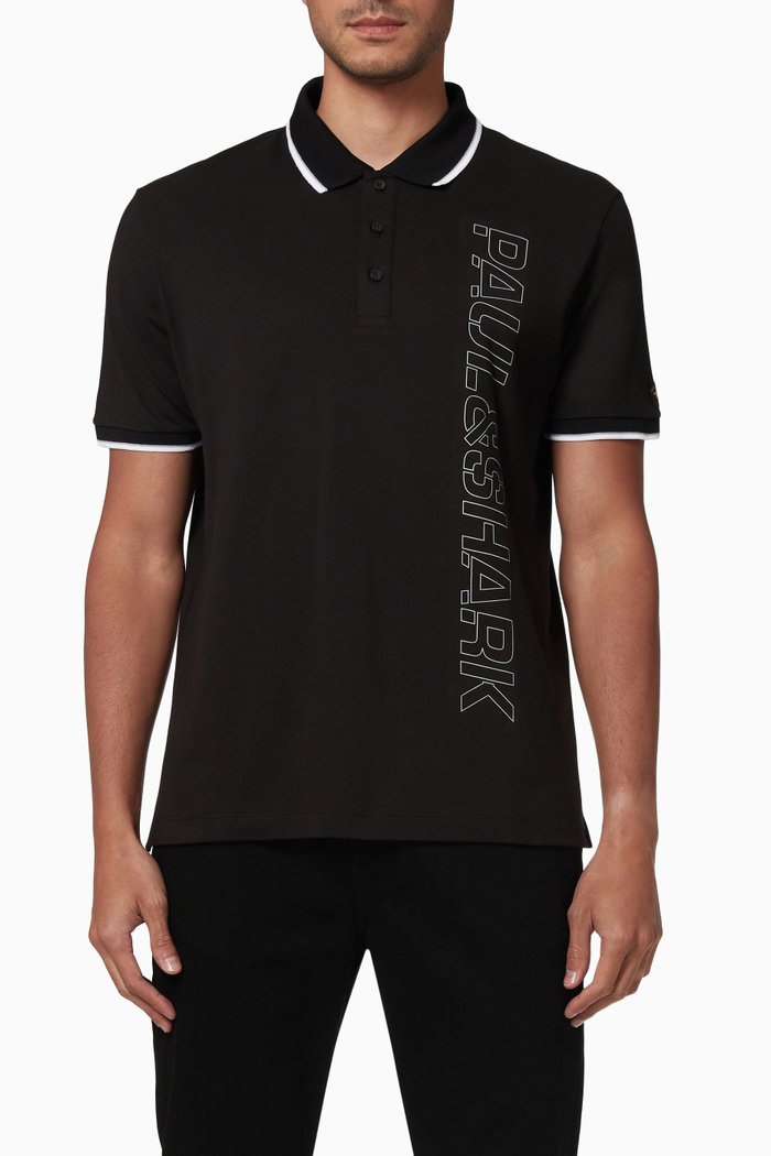 

Logo Print Polo Shirt in Cotton Piqué, Black