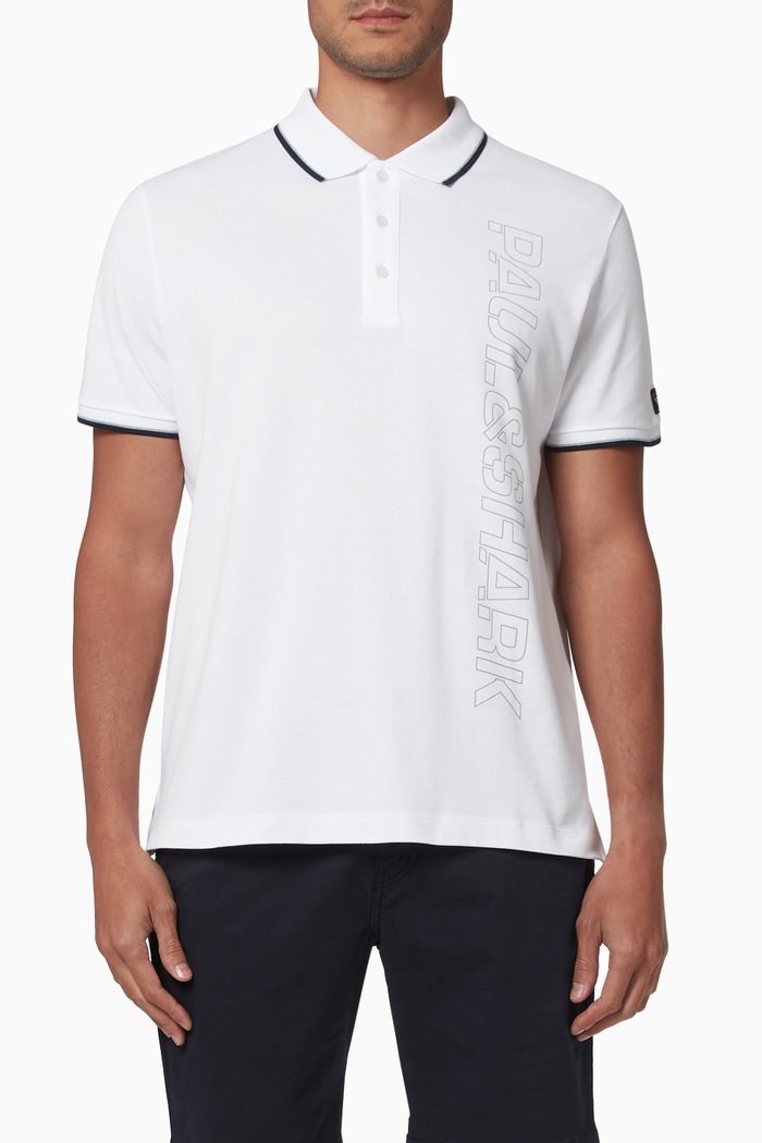 

Logo Print Polo Shirt in Cotton Piqué, White