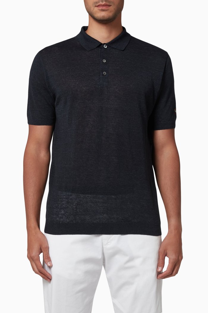 

Polo Shirt in Linen, Blue