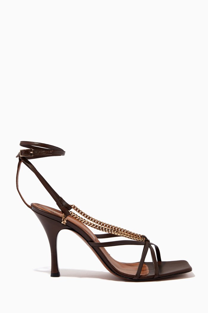 

Bella Strappy Square Sandals in Nappa Leather, Brown