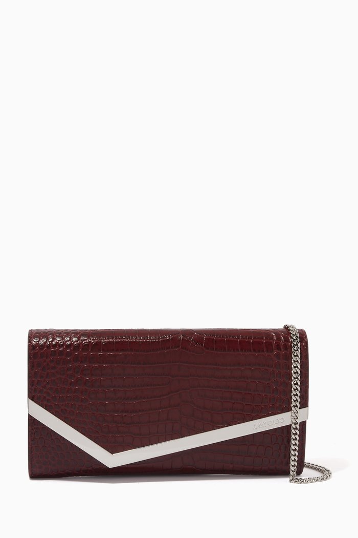 Emmie Clutch Bag in Leather, Red