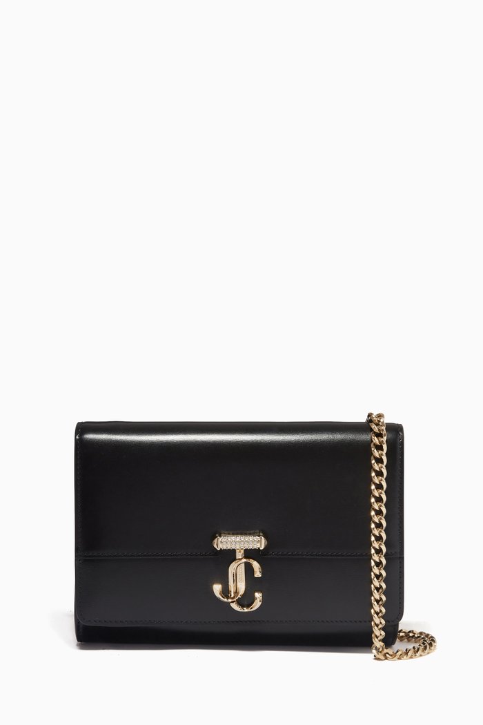 Avenue Clutch Shoulder Bag in Leather, Black