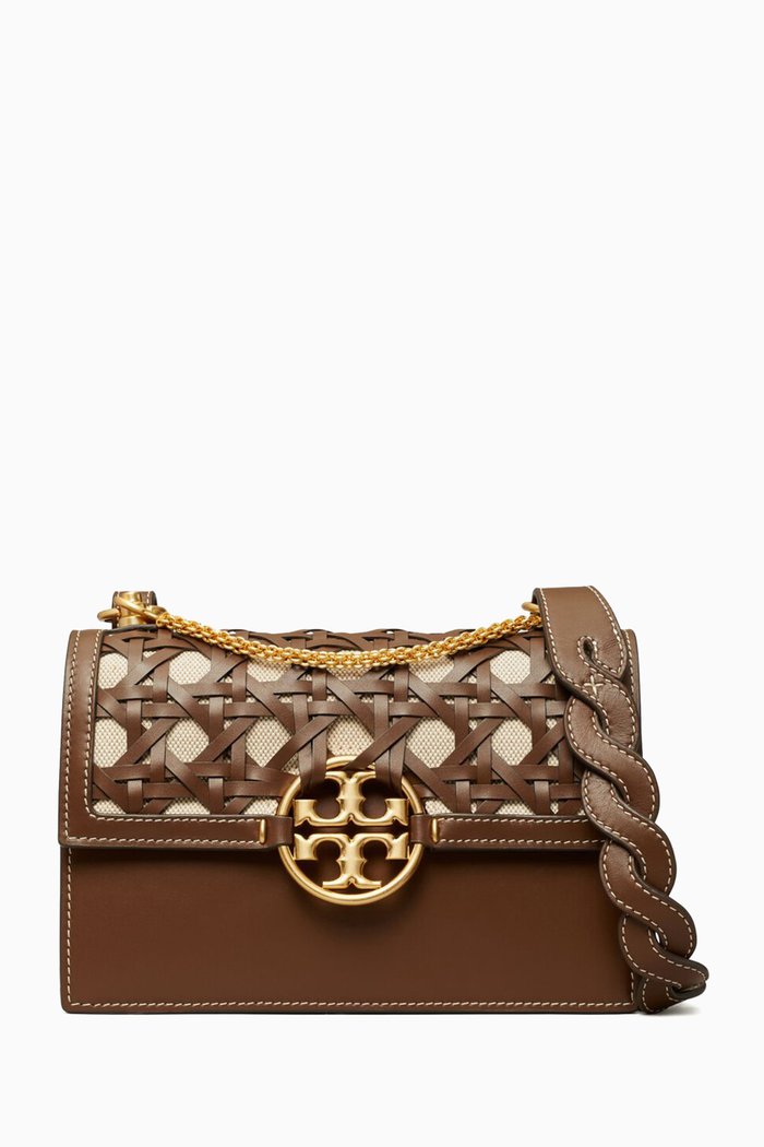 

Miller Small Shoulder Bag in Basketweave Leather, Brown