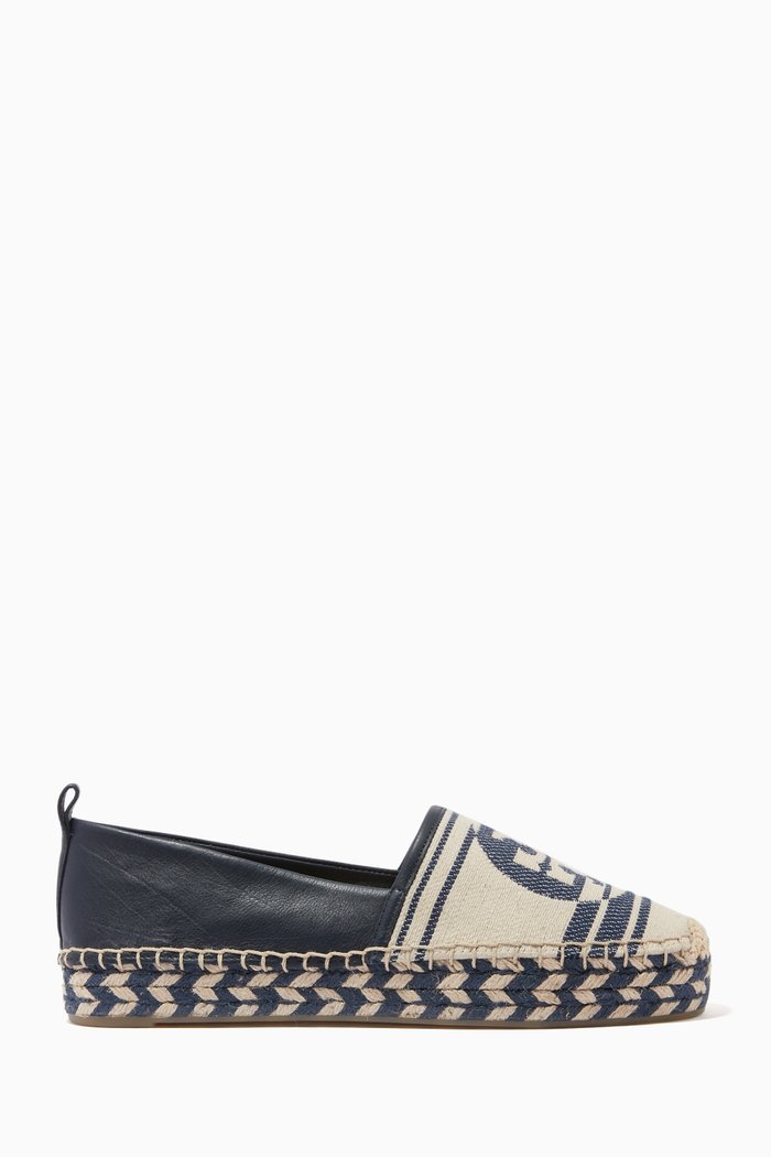 

Logo Espadrilles in Jacquard Canvas & Leather, Blue