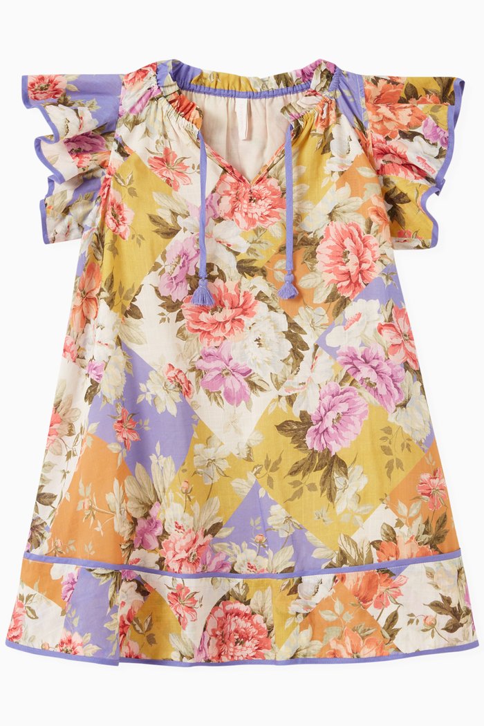 Pattie Frill Flared Dress in Cotton, Multicolour