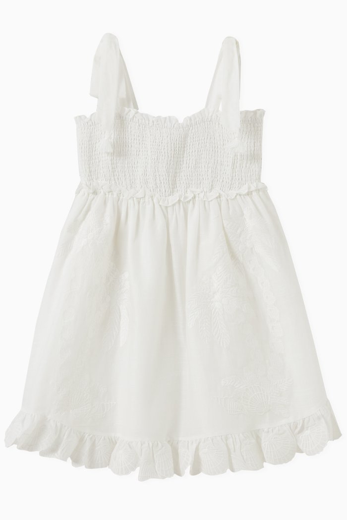 

Pattie Embroidered Strap Tie Dress in Cotton, White